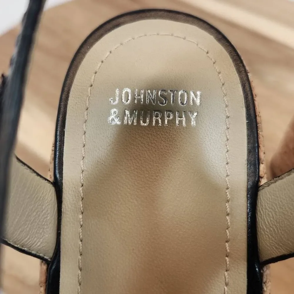 JOHNSTON & MURPHY Alicia Wedge Sandal - Black Leather Women's Size 9
